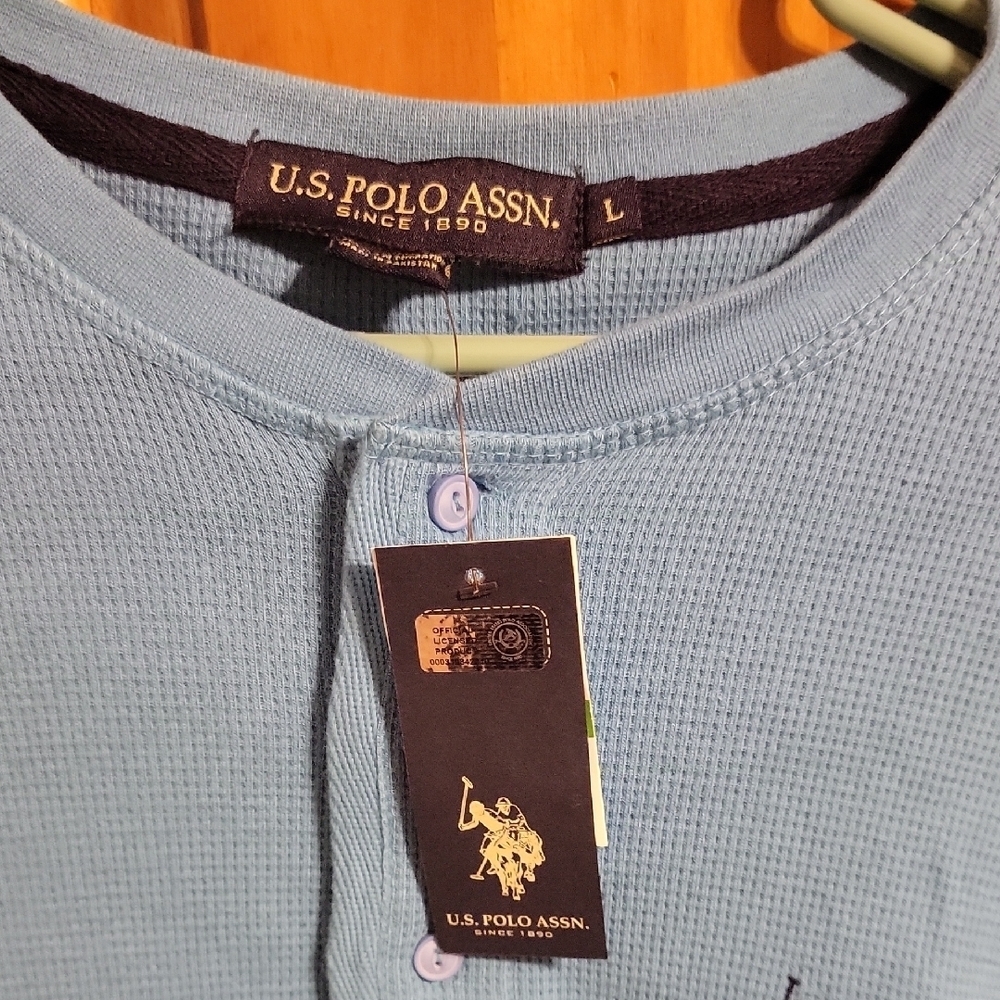 U.S. Polo Assn. Light Blue Long Sleeve Shirt Thermal Henley - Picture 2 of 2